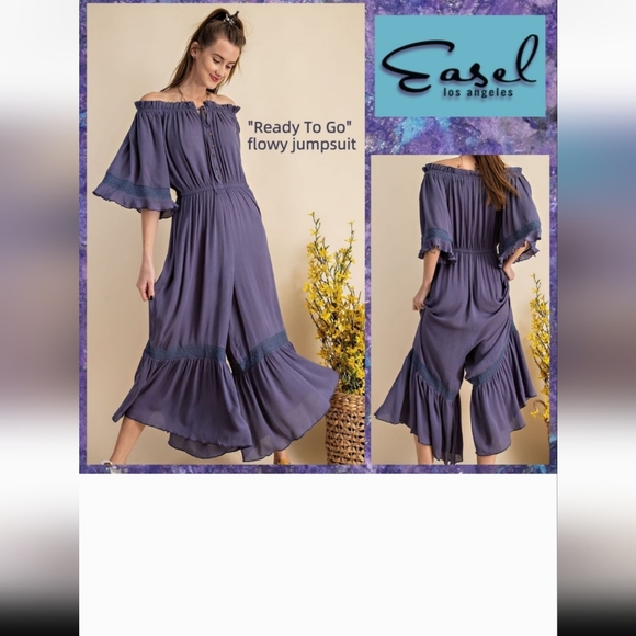 easel Pants & Jumpsuits Easel Ready To Go Wide Ruffled Leg Off